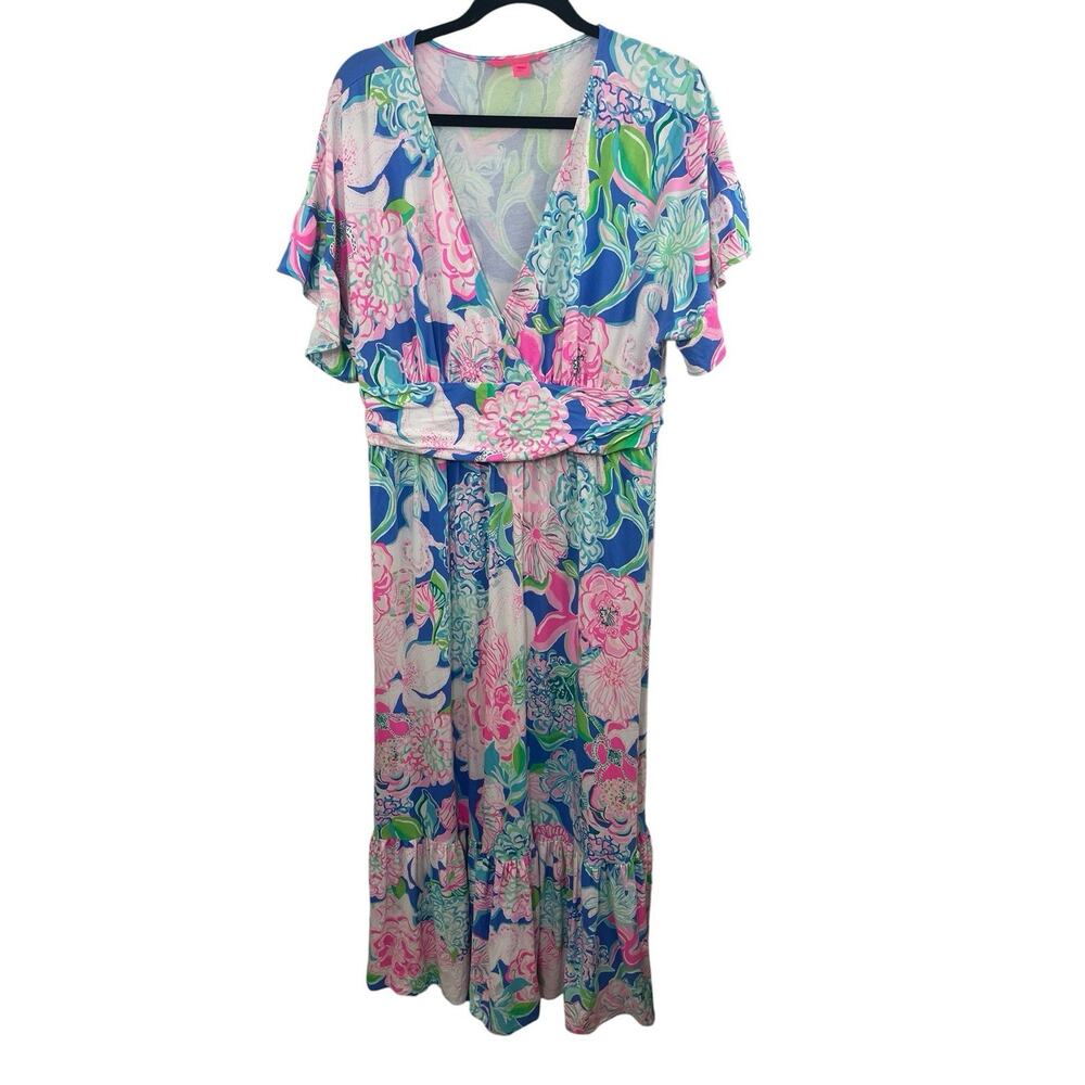 Lilly Pulitzer Jessi Midi Dress Peony For Your Thoughts XL Tiered Vibrant - Picture 3 of 12